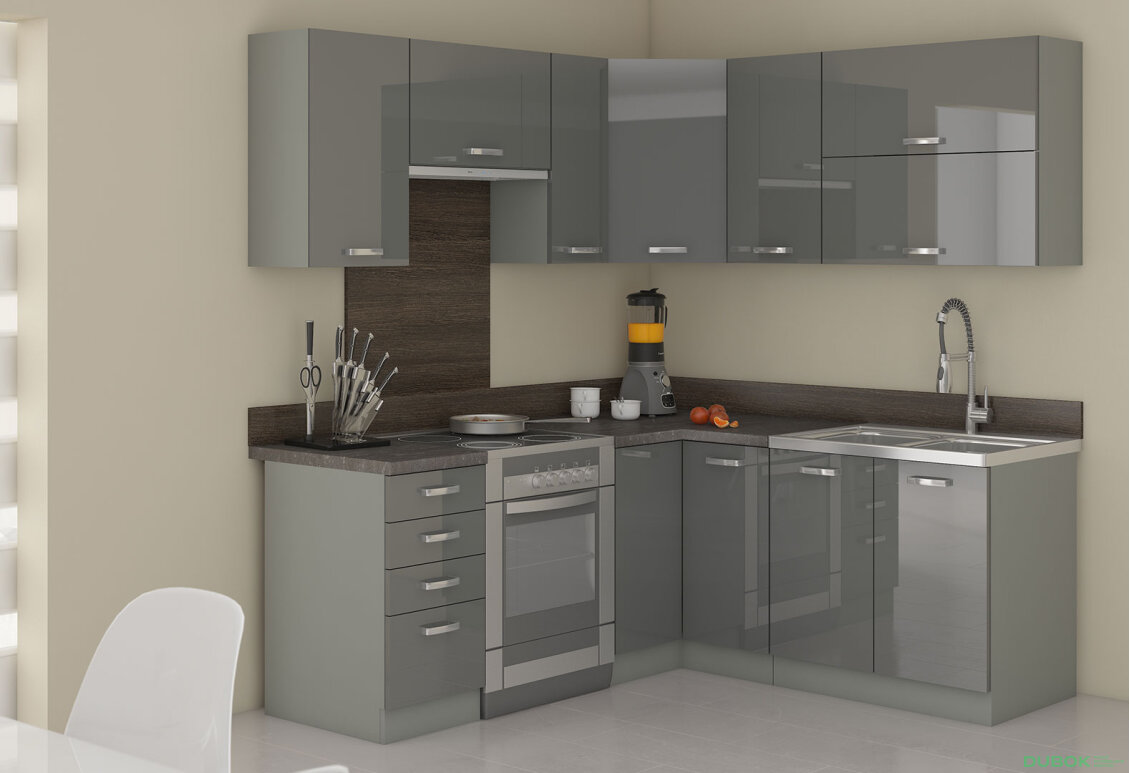 Kuchyňská sestava 1.9x1.7 m Grey šedý platinový / šedý lesk