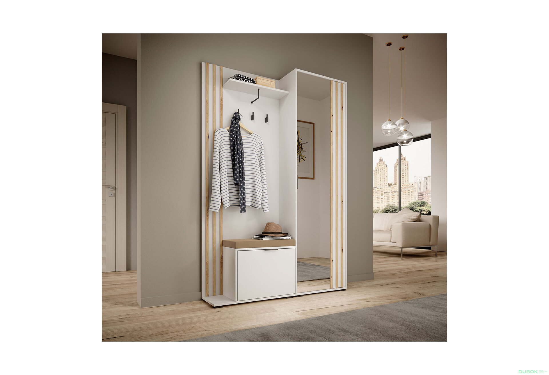 Obrázek 2 - Předsíňová sestava bílá / lamella artisan + Polštářek Nelly
