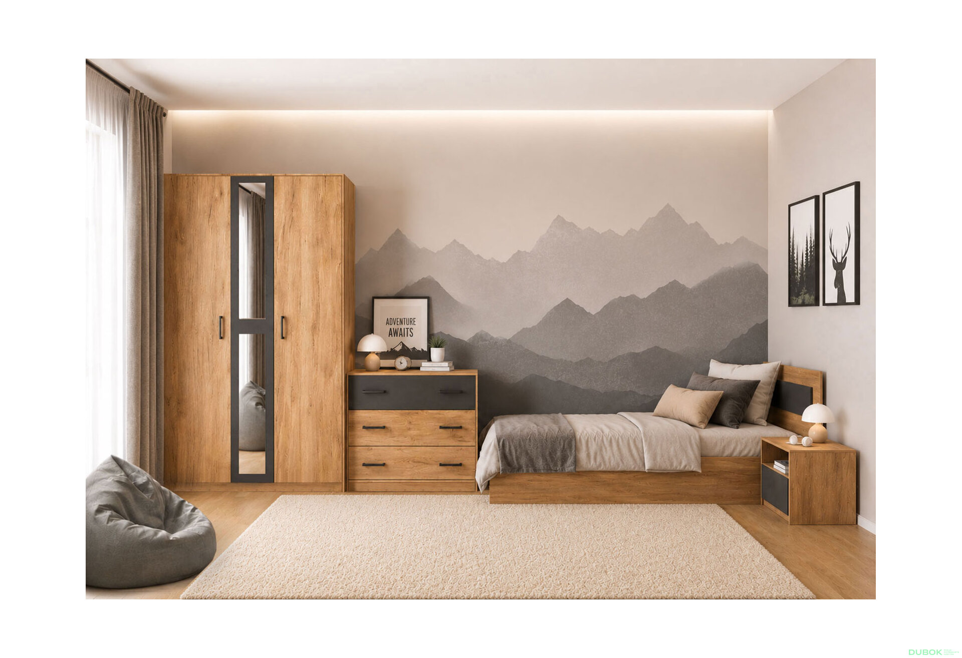 Obrázek 1 - Komplet s 3D skříní a postelí 90x200 cm Viva