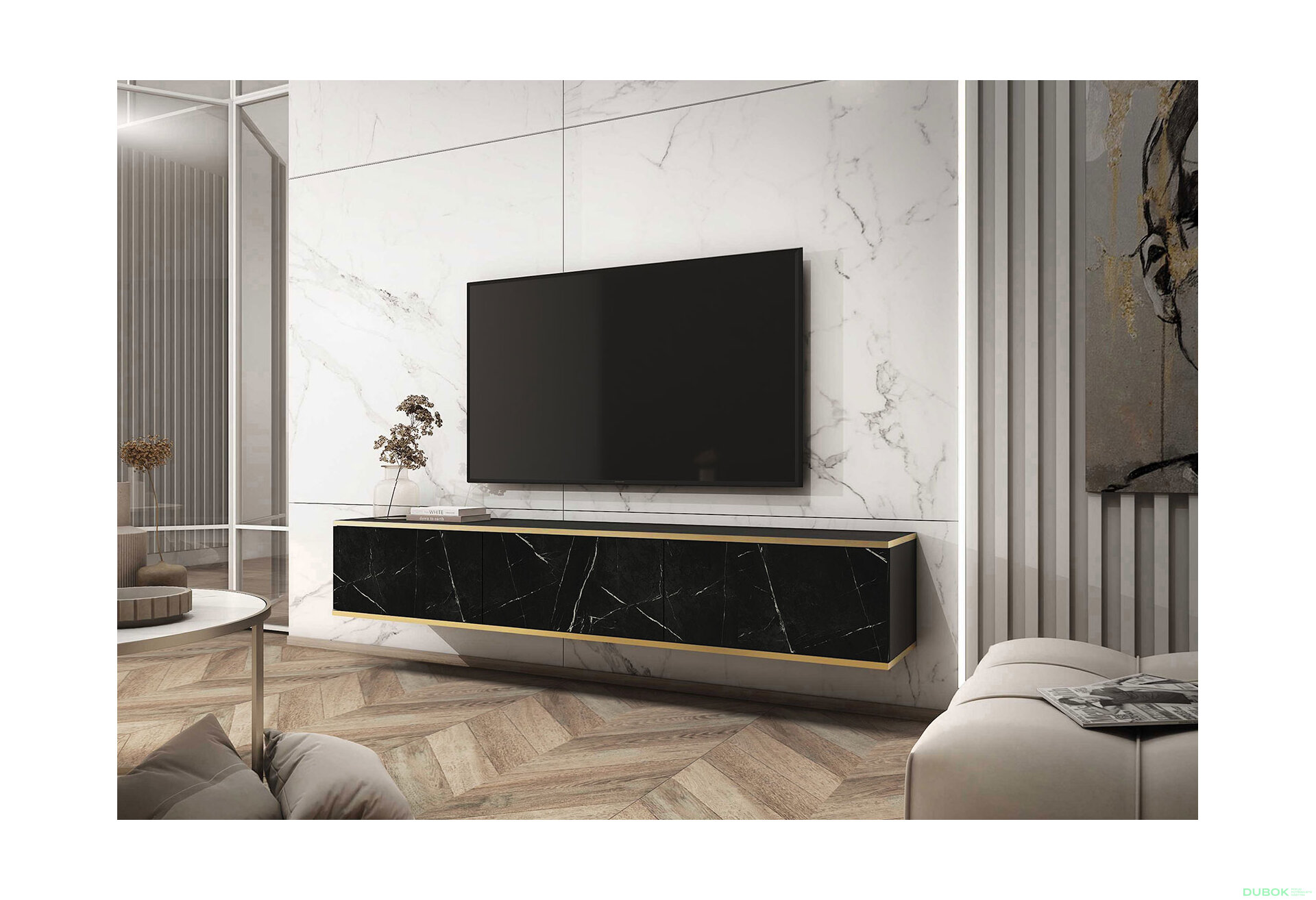 Obrázek 2 - TV stolek RTV 175 černý mramor Oro
