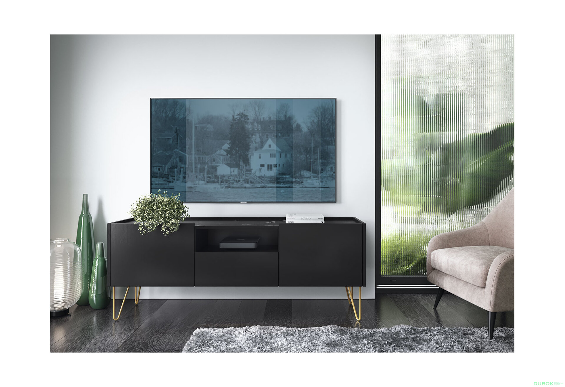 Obrázek 4 - TV stolek RTV 144 černý grafit / černý royal mramor Harmony