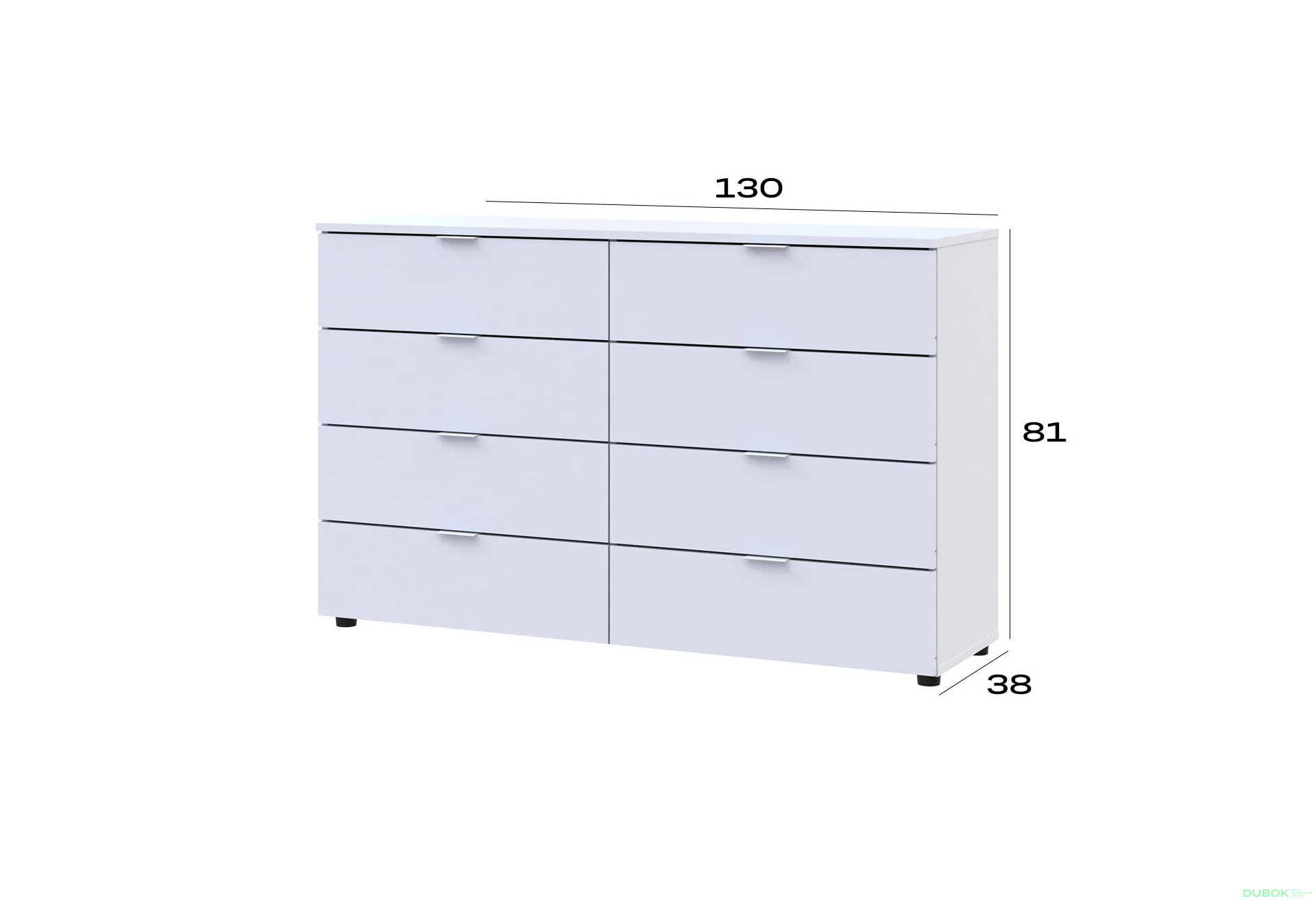 Obrázek 7 - Komoda Ron 8 s 8 zásuvkami 130x38x81 bílý