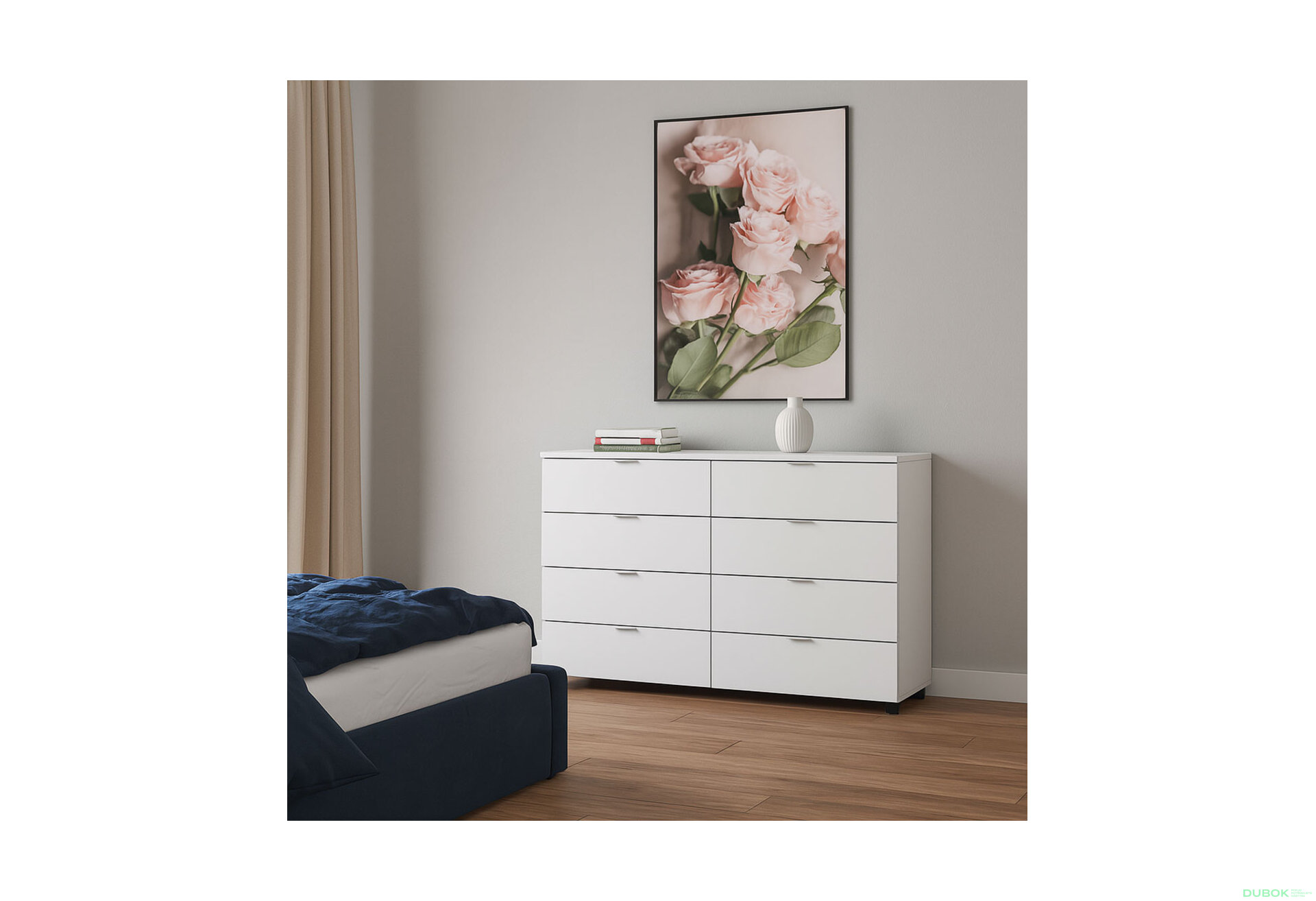 Obrázek 2 - Komoda Ron 8 s 8 zásuvkami 130x38x81 bílý