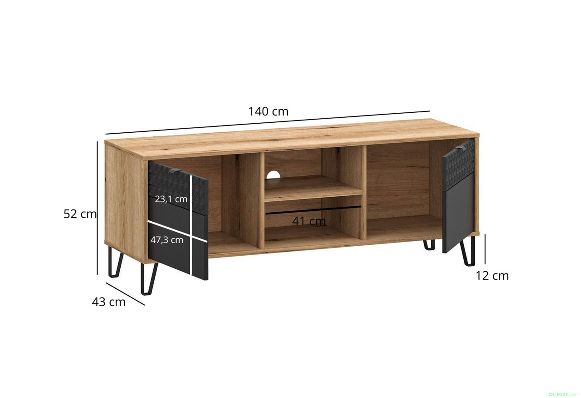 Obrázek 4 - TV stolek 2d (P) dub evok / černý Bellano
