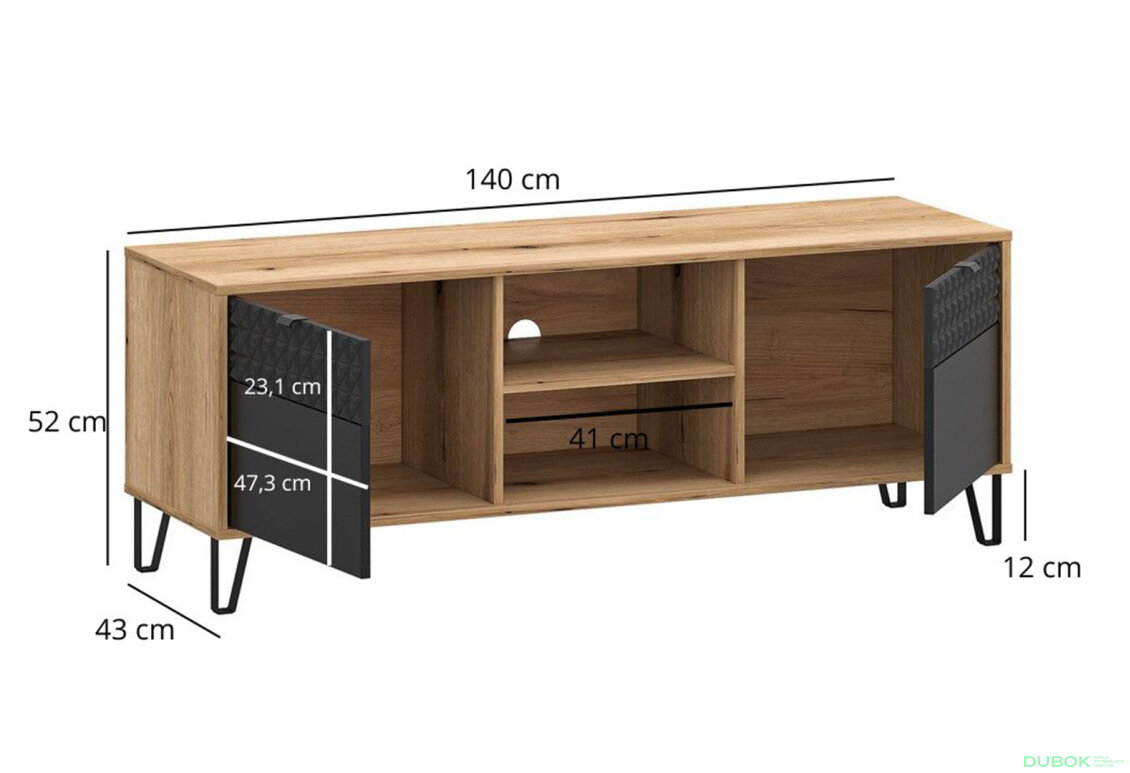 Obrázek 4 - TV stolek 2d (P) dub evok / černý Bellano