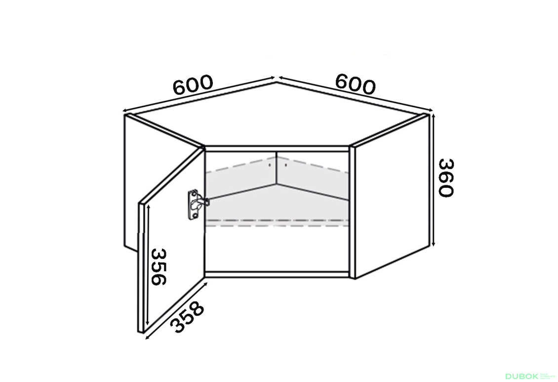 Obrázek 2 - Vrchní roh 45°/360 (600x600) 1dveře Mary