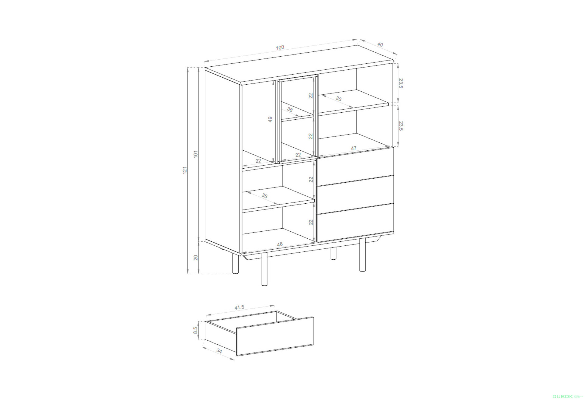 Obrázek 2 - Komoda IK100 šedá / jackson hickory Inox