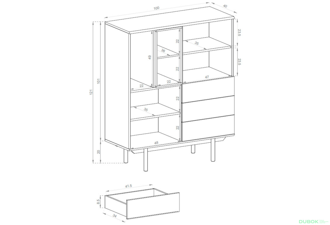 Obrázek 2 - Komoda IK100 šedá / jackson hickory Inox