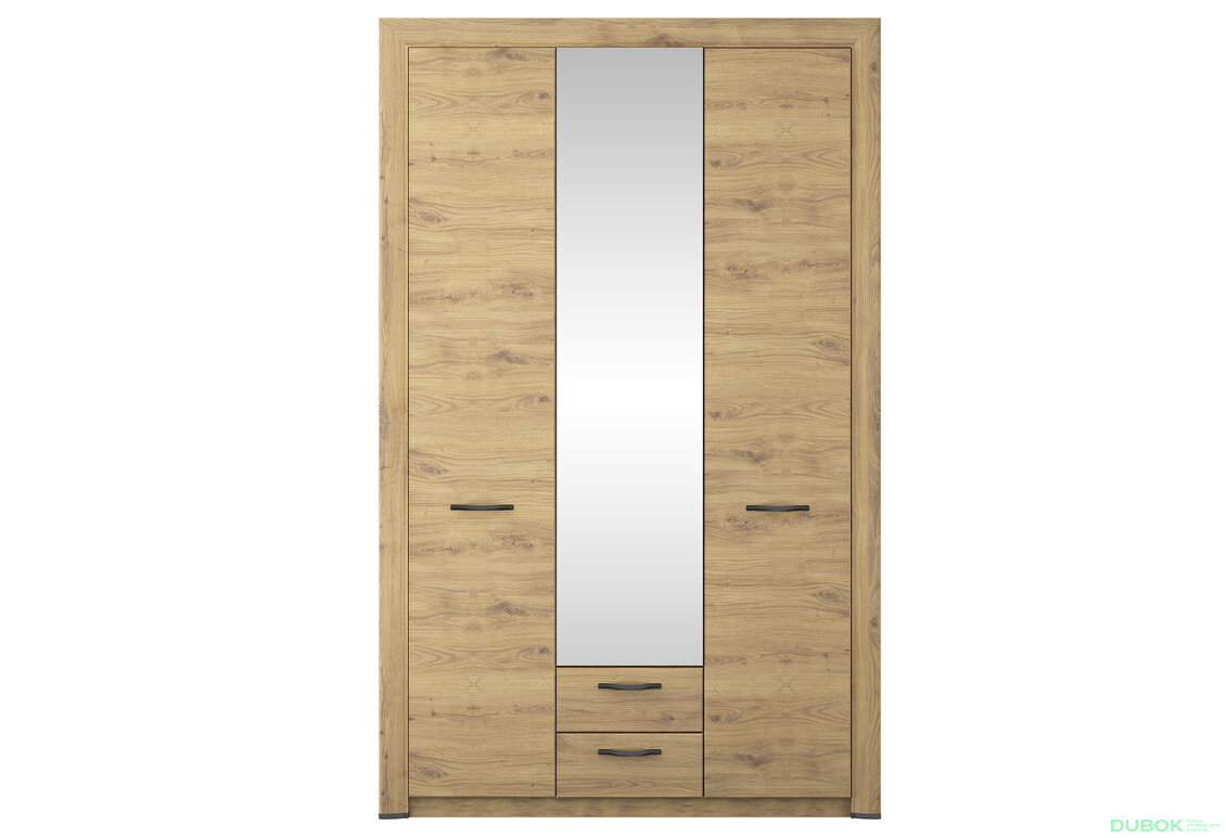 Obrázek 2 - Skříň třídveřová se zrcadlem a zásuvkami Sapori 135.8x217.1x60.3 cm Dub navarra
