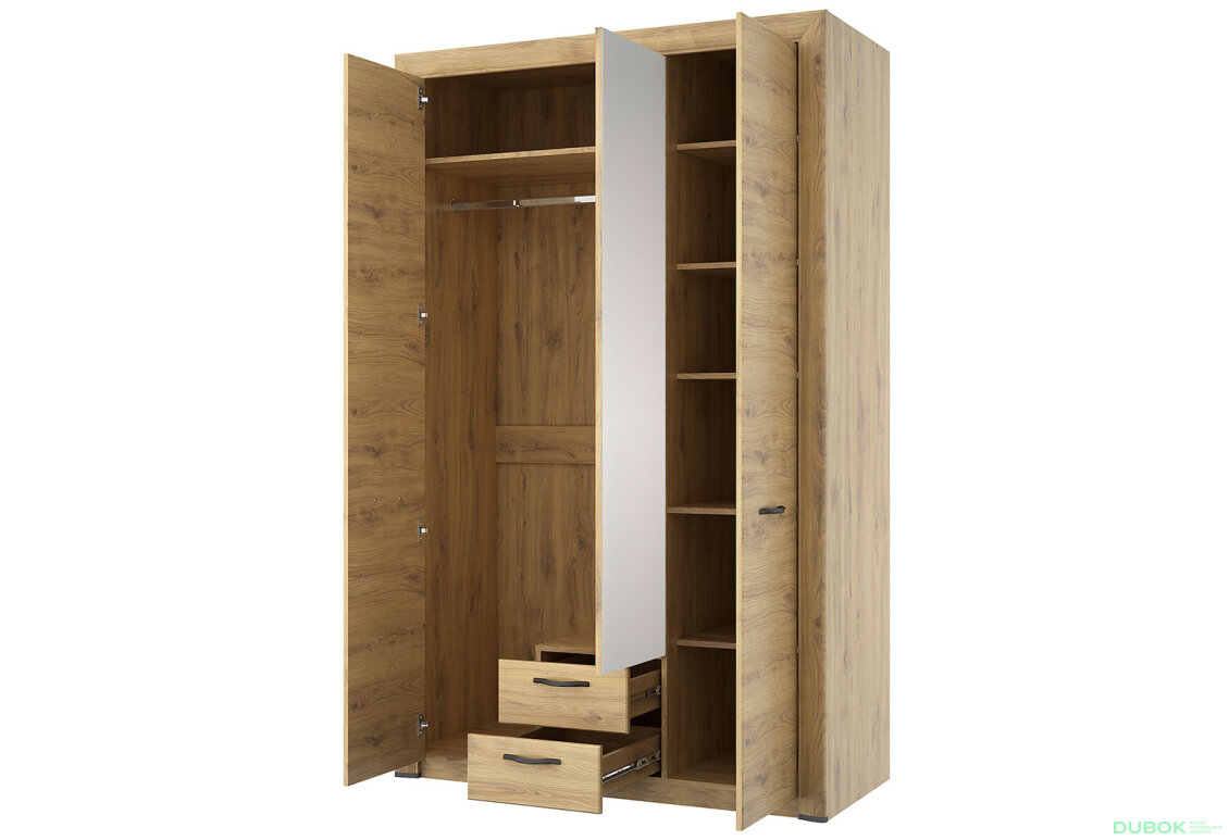 Obrázek 3 - Skříň třídveřová se zrcadlem a zásuvkami Sapori 135.8x217.1x60.3 cm Dub navarra