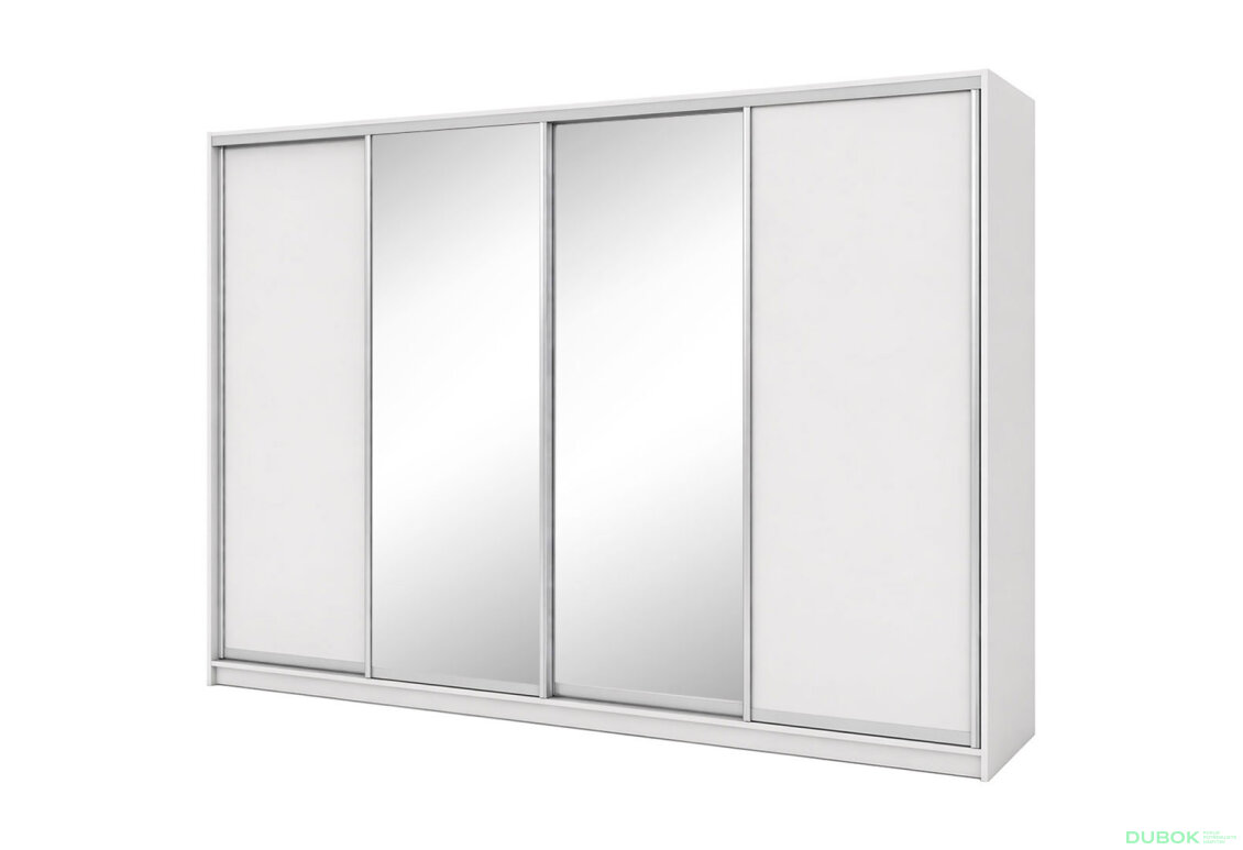 Skříň s posuvnými dveřmi 3000x2400x600 2LTD 2 zrcadla nymphea alba, profil stříbrný