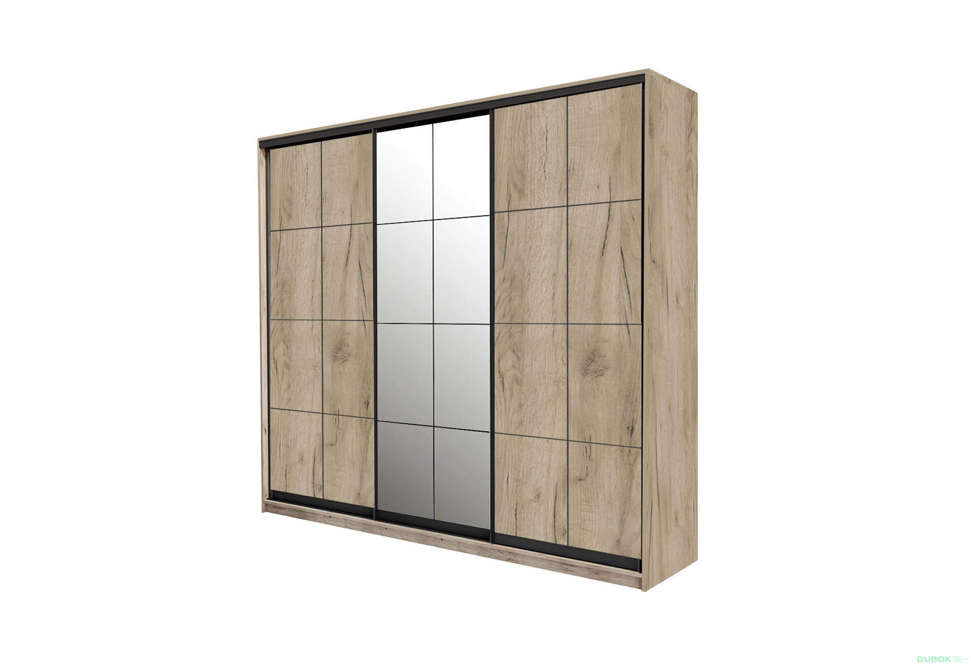 Obrázek 1 - Skříň 3D W Loft 1800x600x2400, 2 DTD + 1 zrcadlo Lines BL, Dub kraft šedý