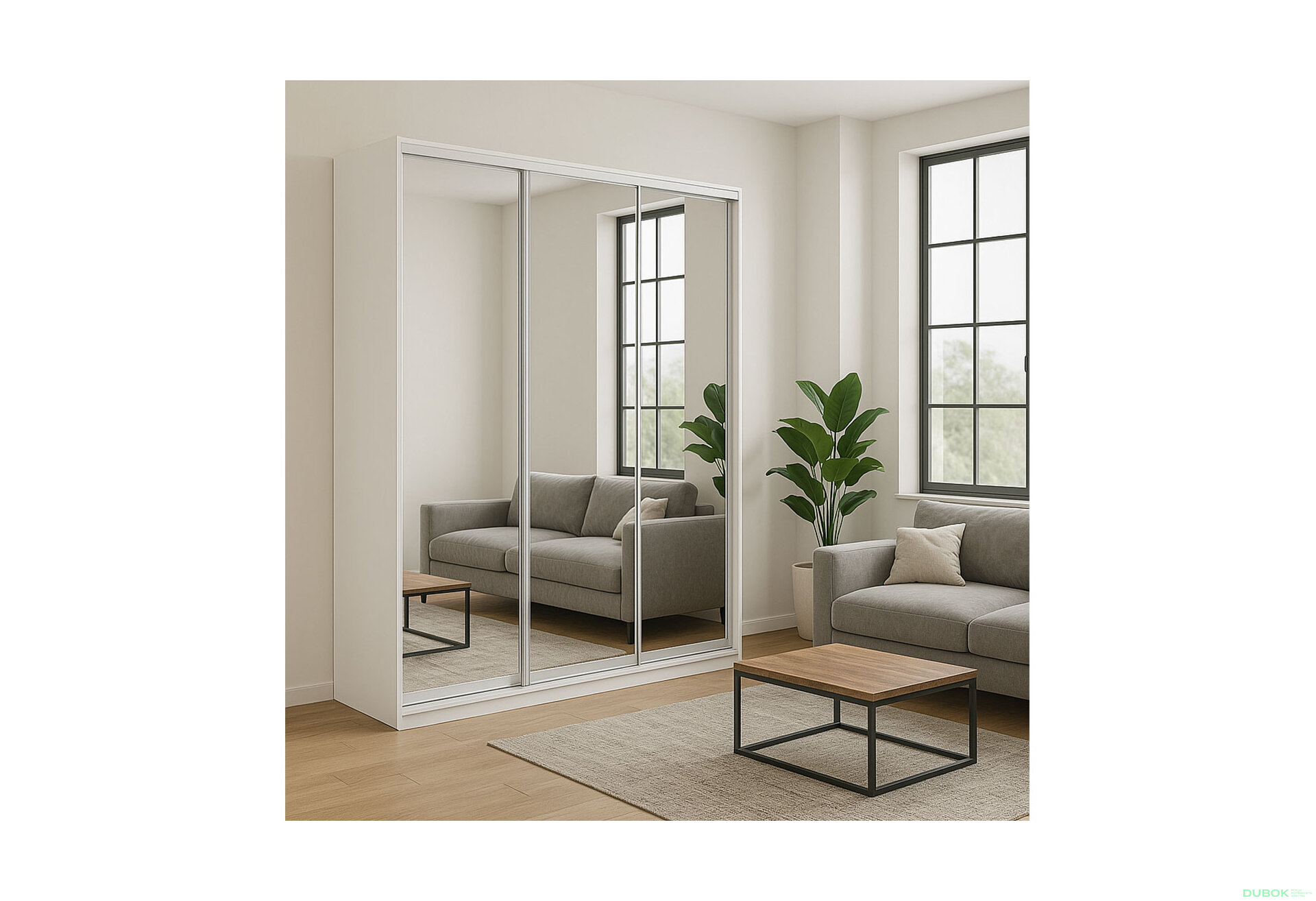 Obrázek 2 - Skříň 3D 2220x2400x600, 3 zrcadla, bílá