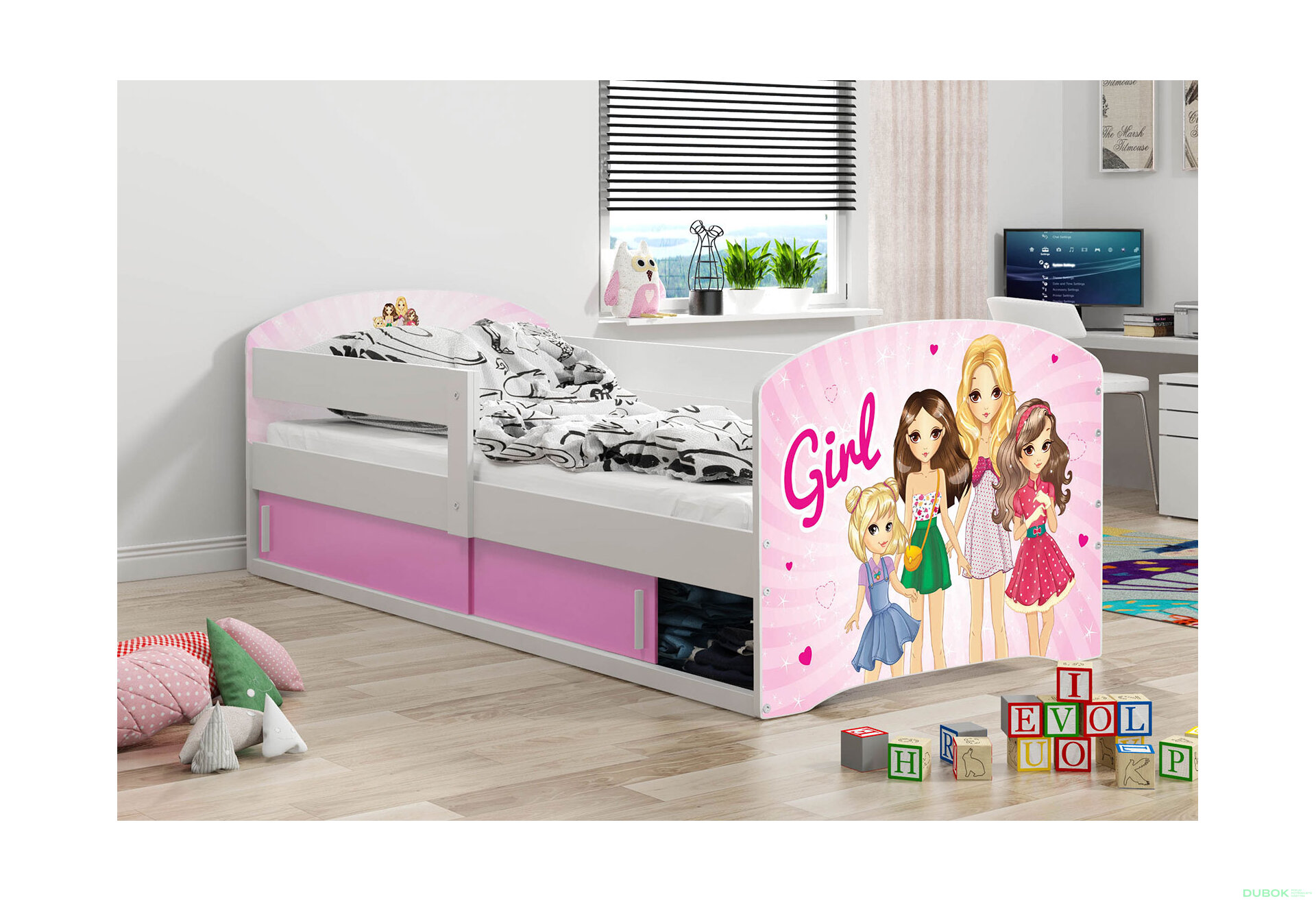 Obrázek 2 - Postel Luki 1 bílé Girls 80x160 cm s roštem, matrací