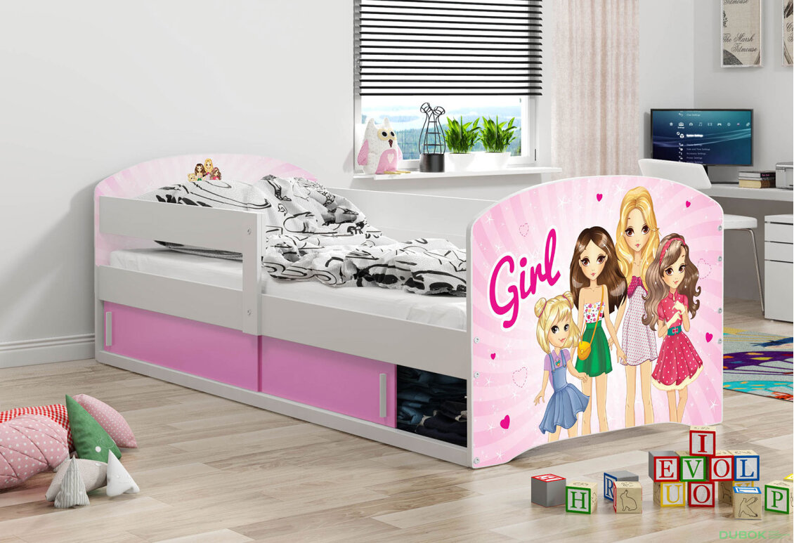 Obrázek 2 - Postel Luki 1 bílé Girls 80x160 cm s roštem, matrací