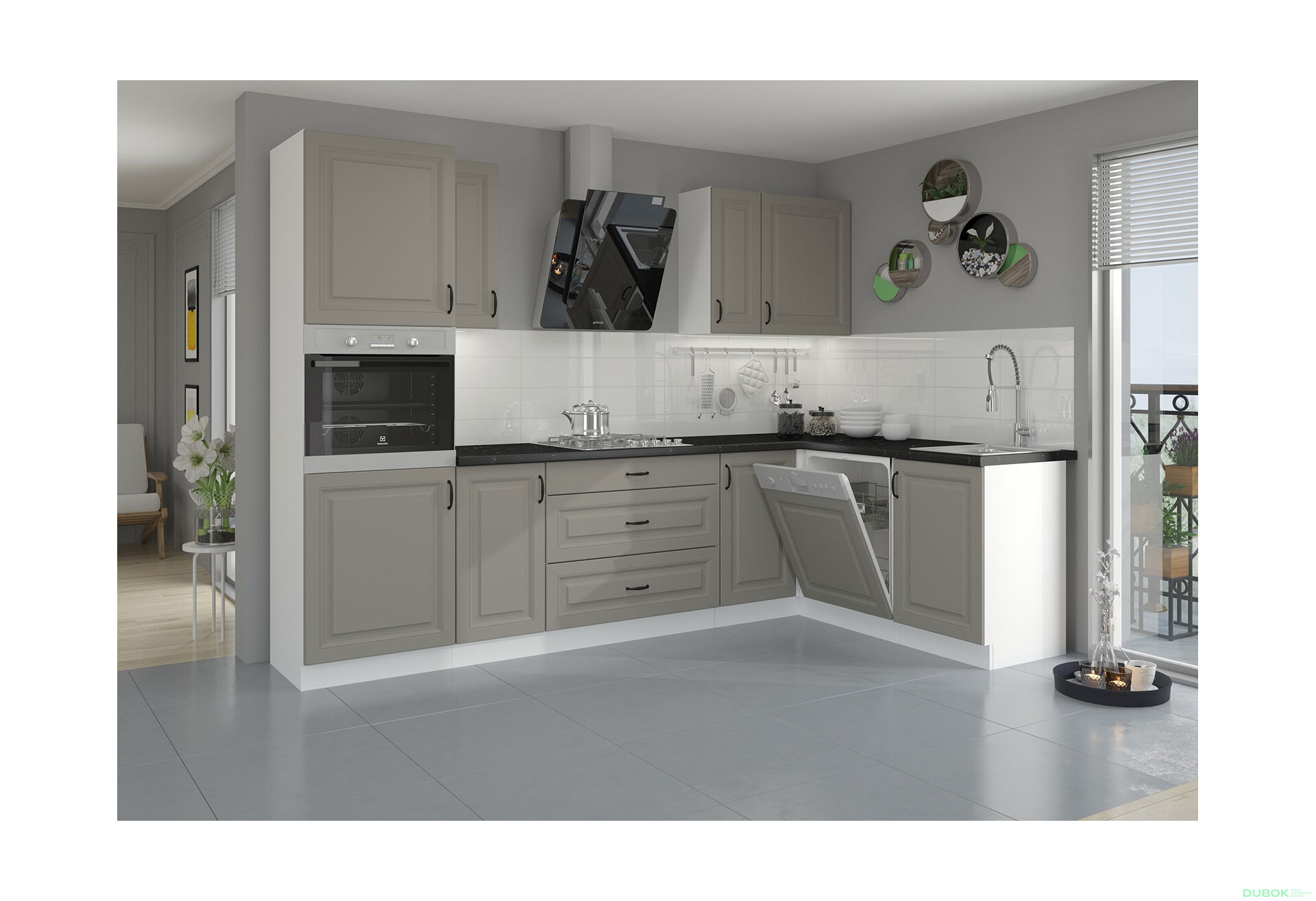 Obrázek 1 - Kuchyňská sestava 2.8x1.7 m Stilo bílý / clay grey