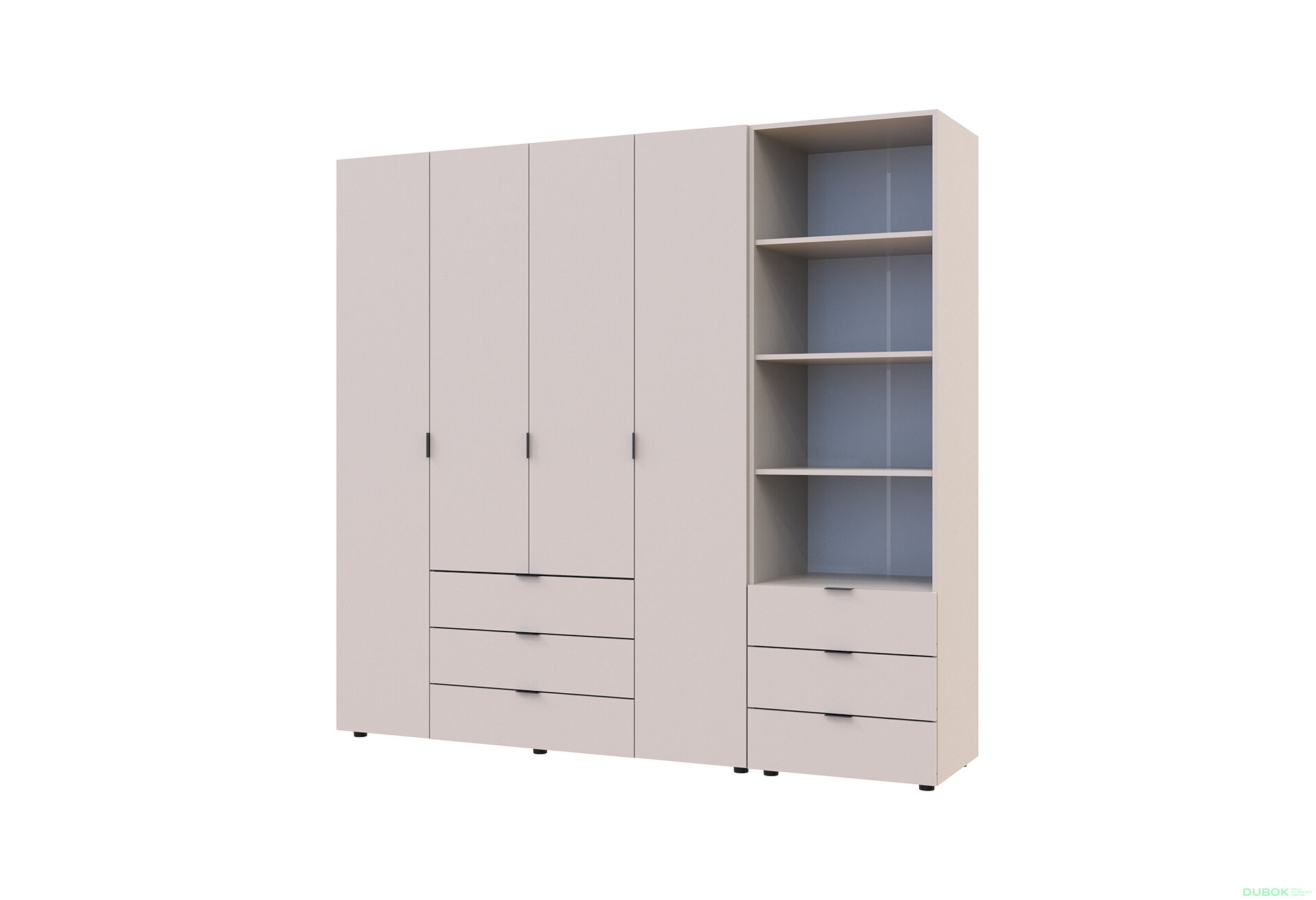 Obrázek 1 - Skříň 4D s regálem se zásuvkami Gelar 215 cm kašemír