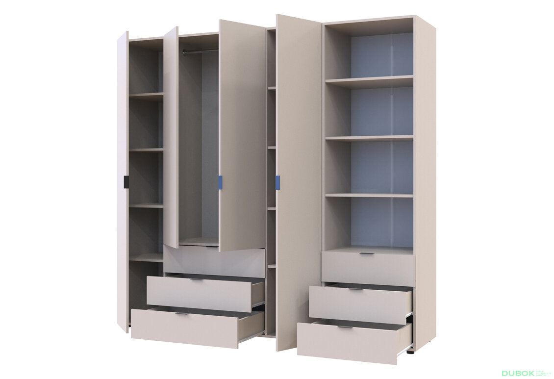 Obrázek 2 - Skříň 4D s regálem se zásuvkami Gelar 215 cm kašemír
