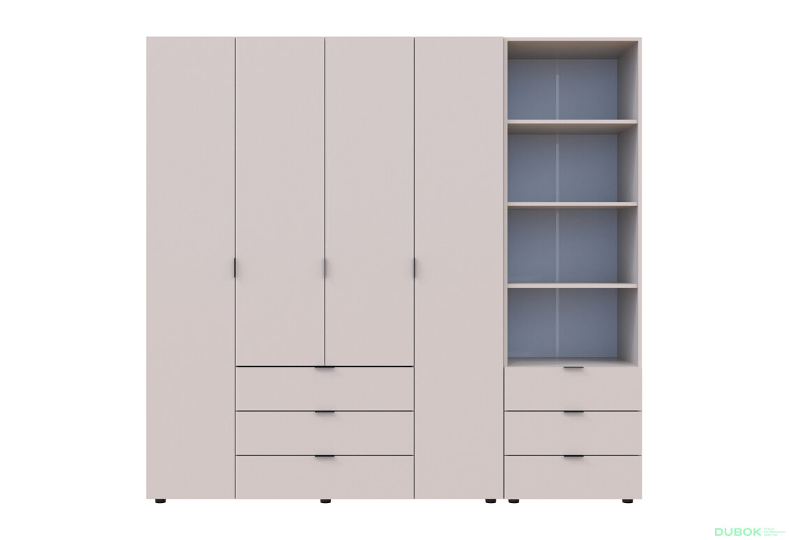 Obrázek 3 - Skříň 4D s regálem se zásuvkami Gelar 215 cm kašemír