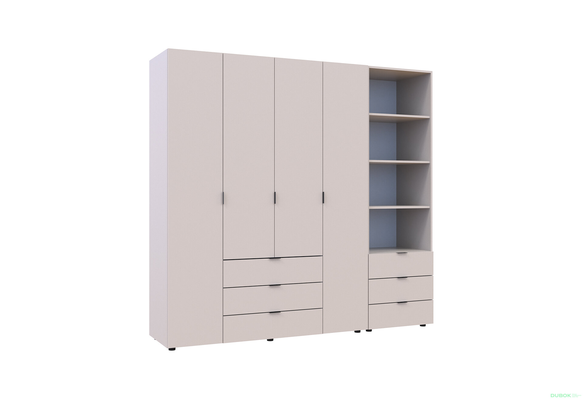 Obrázek 4 - Skříň 4D s regálem se zásuvkami Gelar 215 cm kašemír