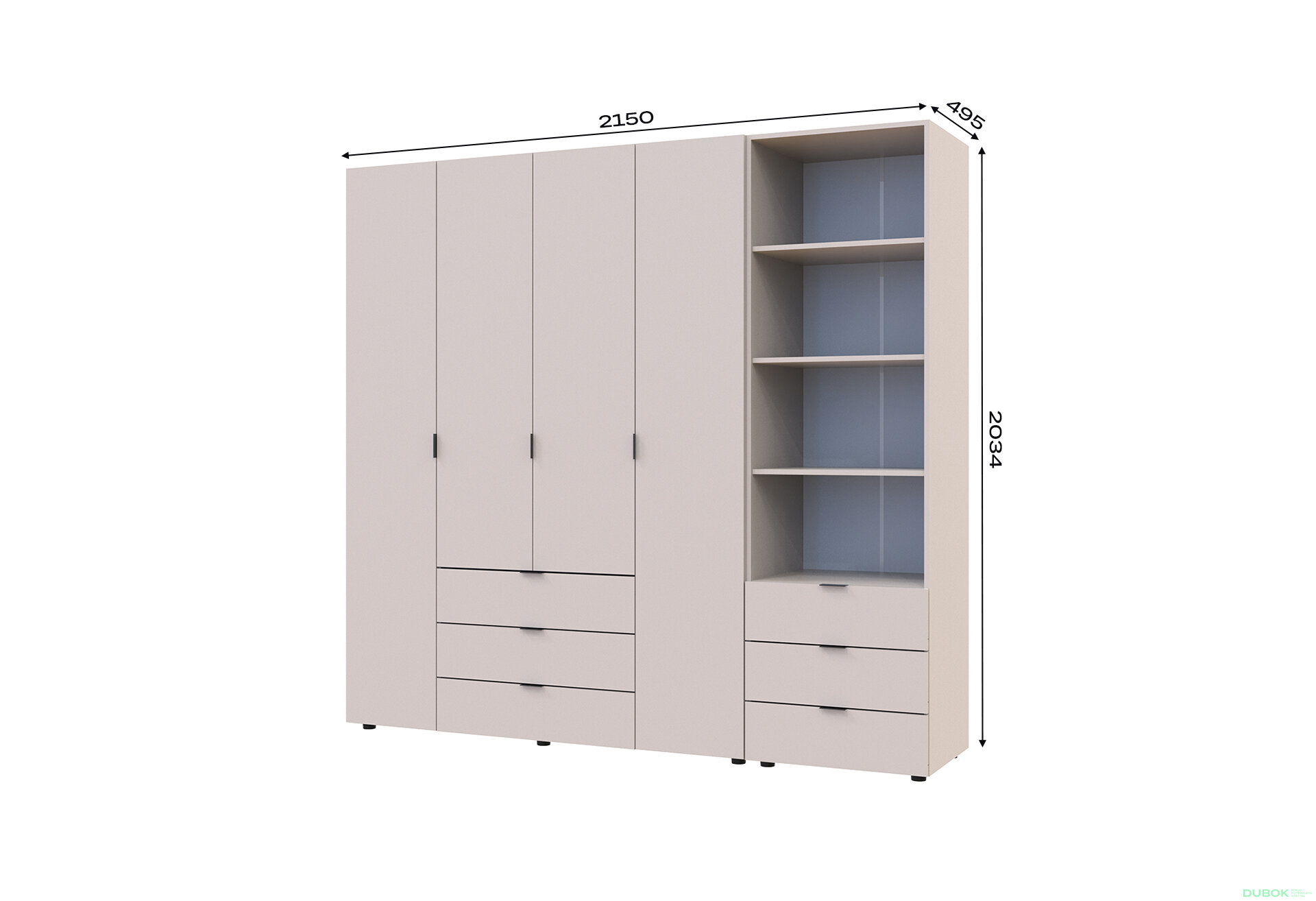 Obrázek 7 - Skříň 4D s regálem se zásuvkami Gelar 215 cm kašemír