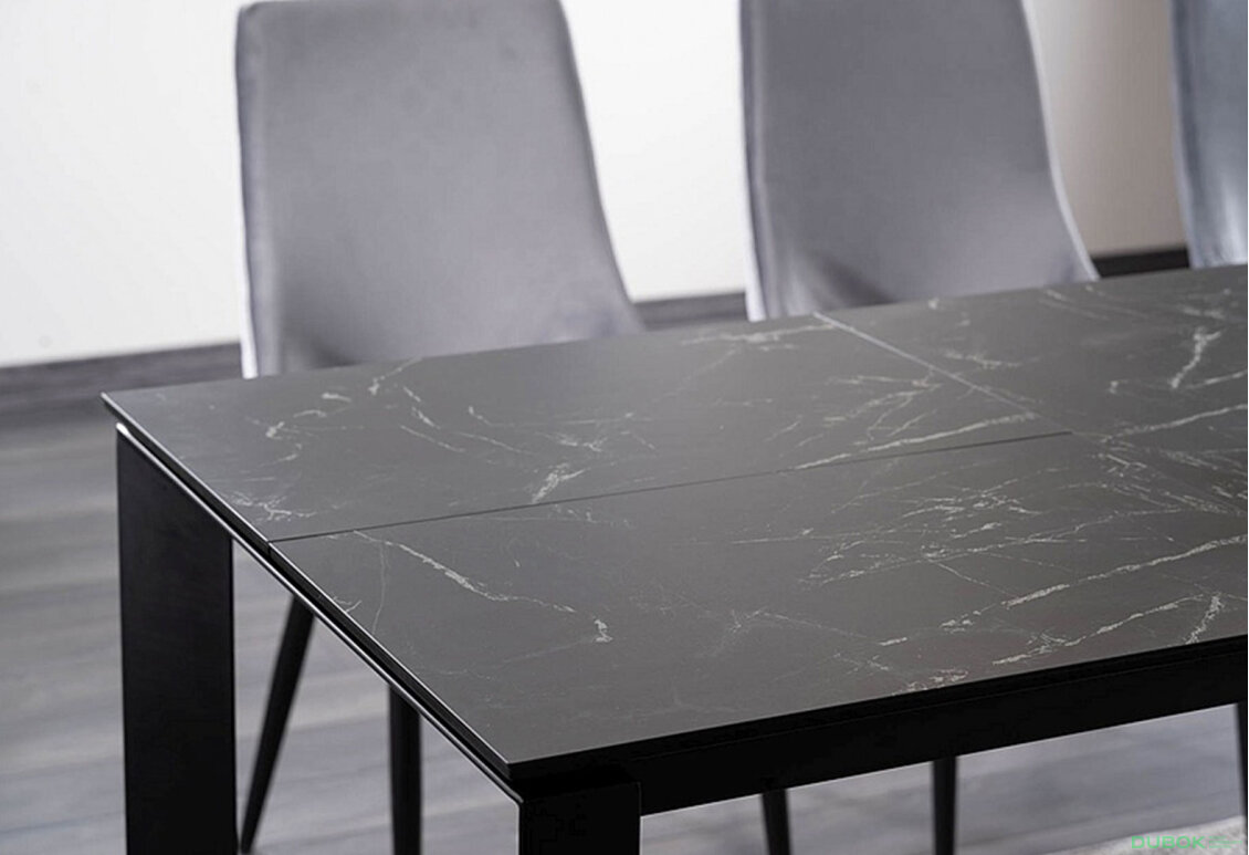 Obrázek 2 - Stůl Metropol Ceramic 120(180)x80 černý + 4 židle Piano B Matt Velvet šedý Bluvel 85 / kov černá matná