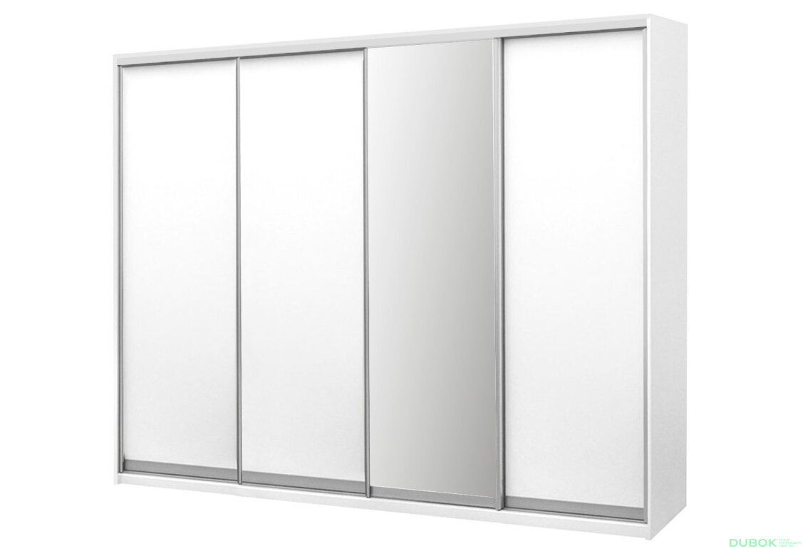 Skříň 4D 2500x2400x600, 3 DTD + 1 zrcadlo, bílá