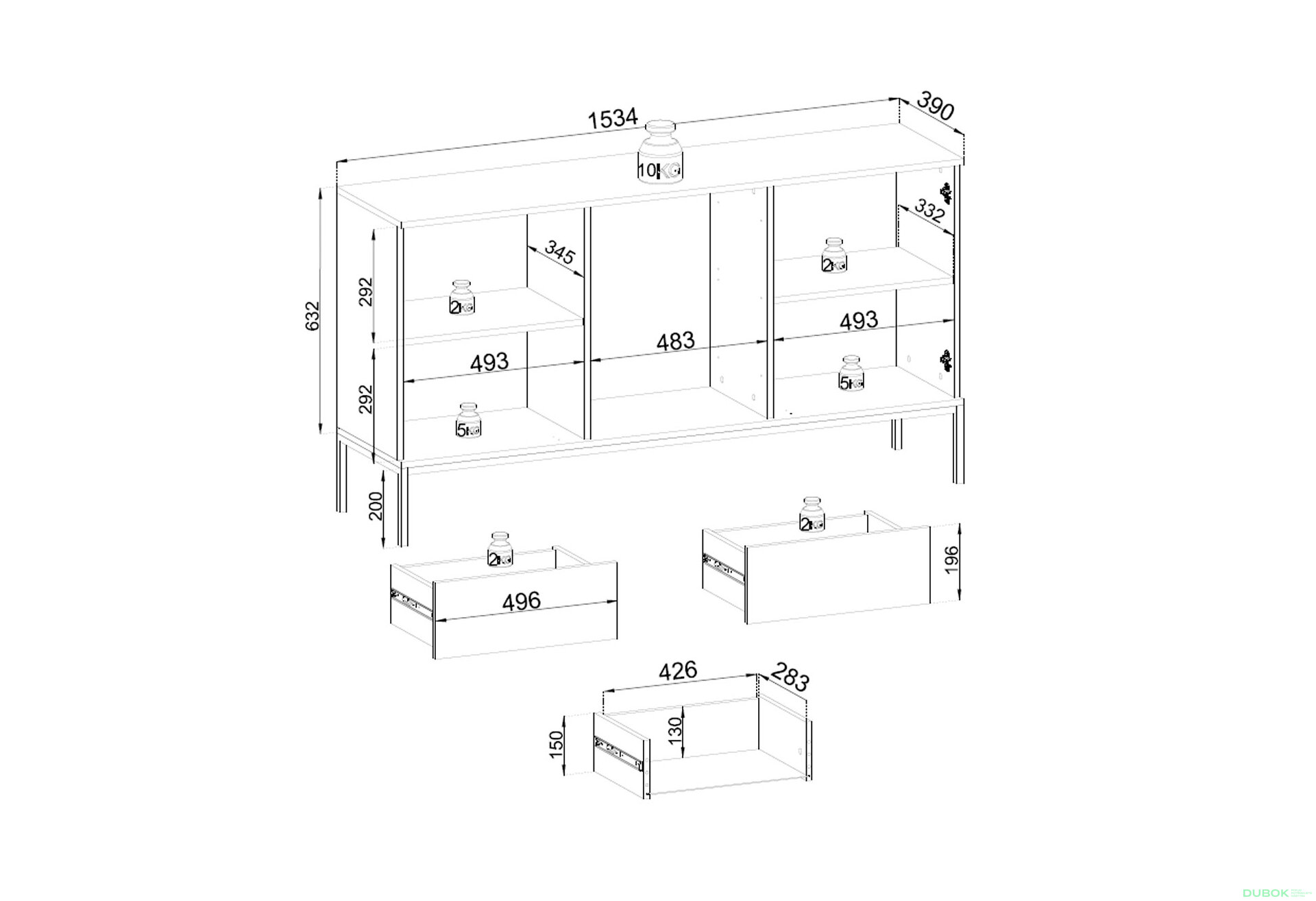 Obrázek 8 - Komoda KSZ154 1 pkt Led Sento černý / dub wotan