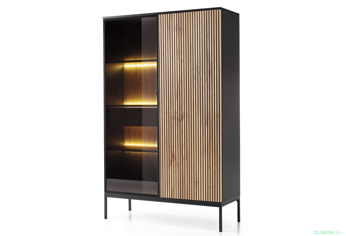 Vitrína WTSZ104 3 pkt Led Sento černý / dub wotan
