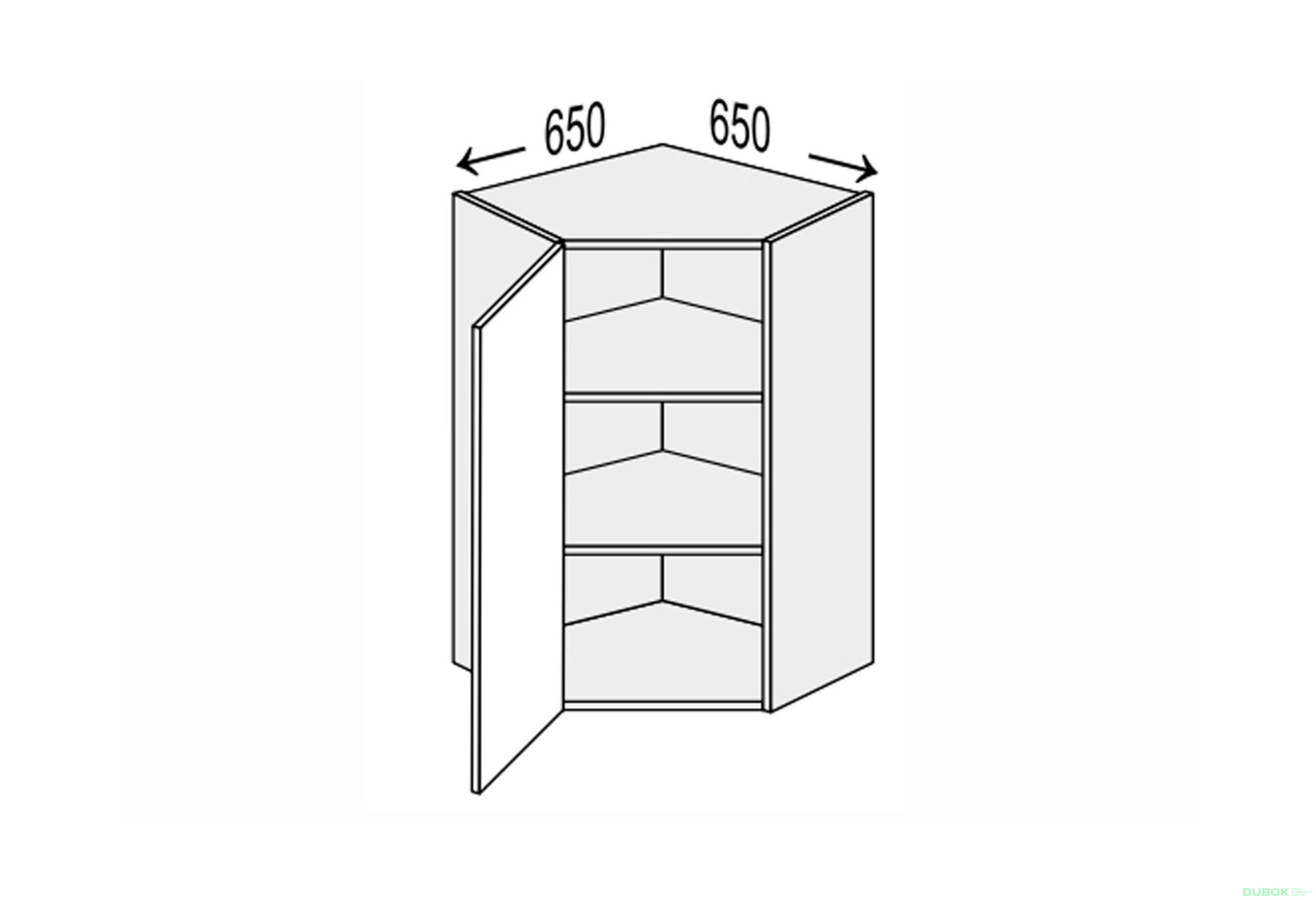 Obrázek 1 - Vrchní roh V 45°/900 (650x650) 1dveře Glory