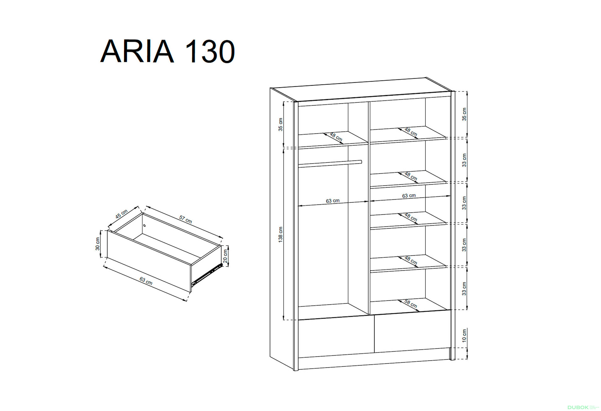 Obrázek 4 - Skříň Aria I 130 bílý / bílý lesk