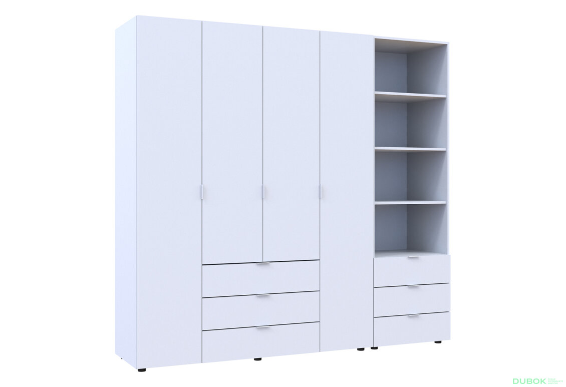 Obrázek 4 - Skříň 4D s regálem se zásuvkami Gelar 215 cm bílý