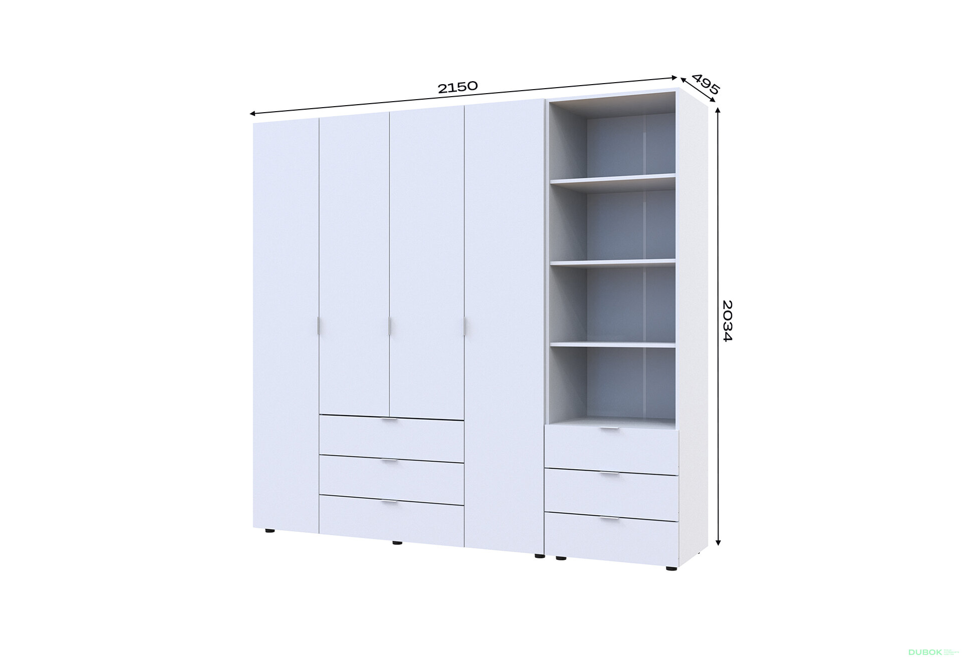 Obrázek 7 - Skříň 4D s regálem se zásuvkami Gelar 215 cm bílý