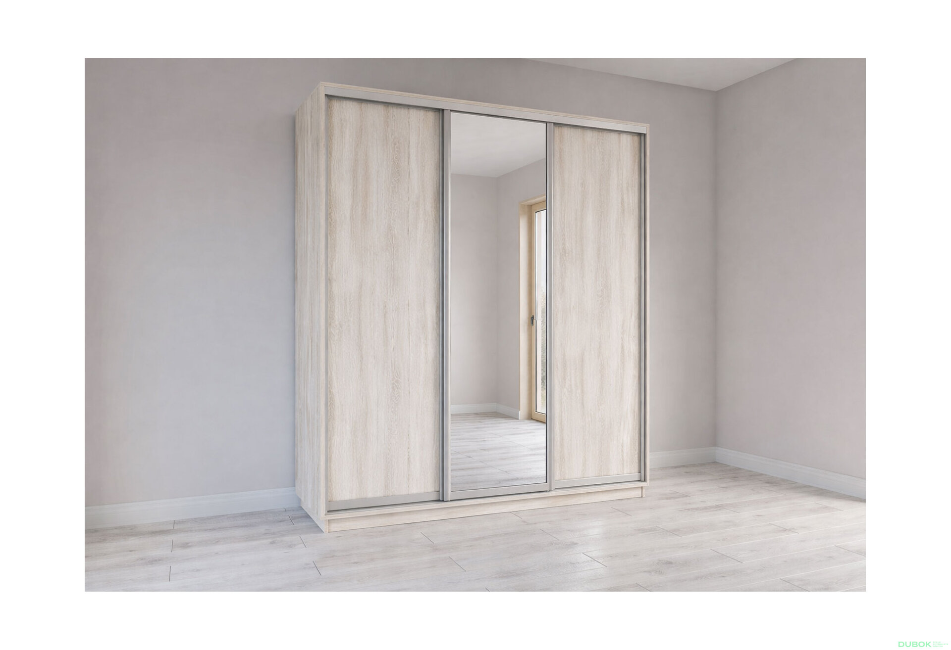 Obrázek 3 - Skříň s posuvnými dveřmi 2000x2200x600 2LTD 1 Zrcadlo Artwood světlý, profil stříbrný