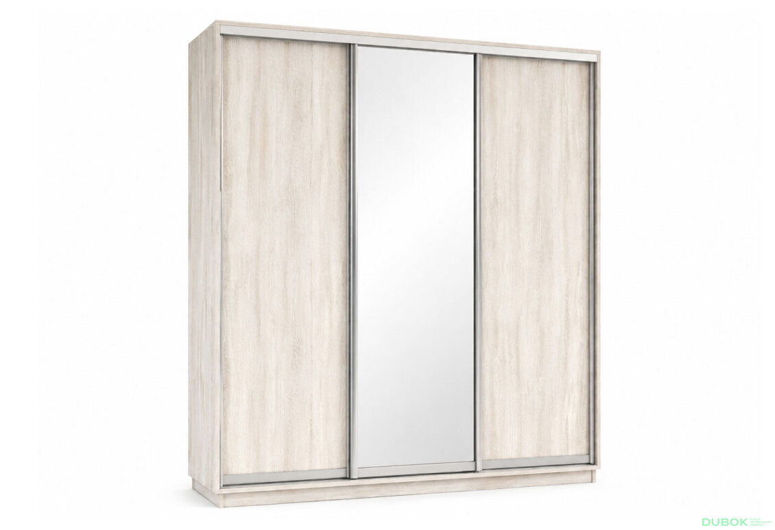 Skříň s posuvnými dveřmi 2000x2200x600 2LTD 1 Zrcadlo Artwood světlý, profil stříbrný