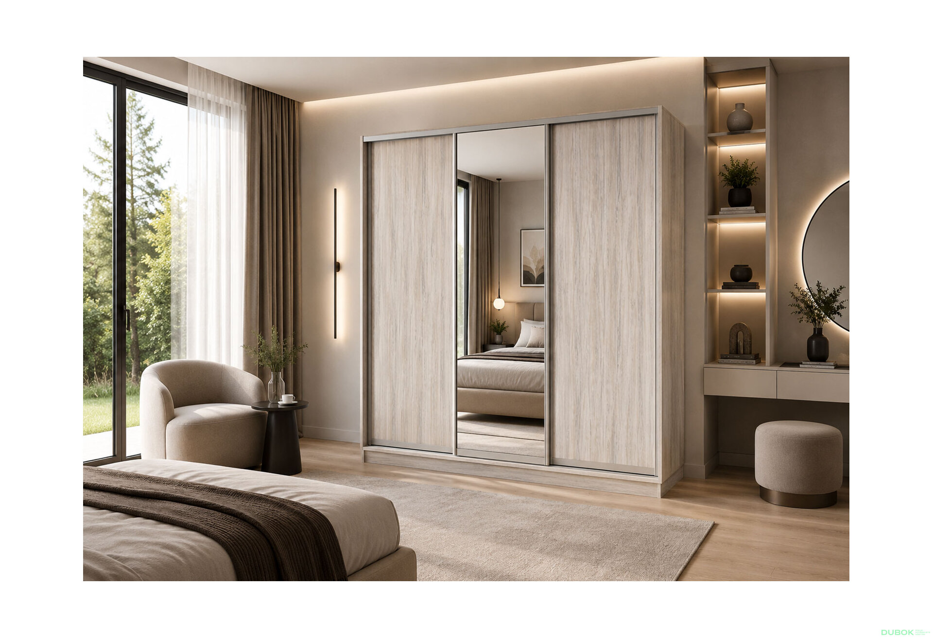 Obrázek 2 - Skříň s posuvnými dveřmi 2000x2200x600 2LTD 1 Zrcadlo Artwood světlý, profil stříbrný