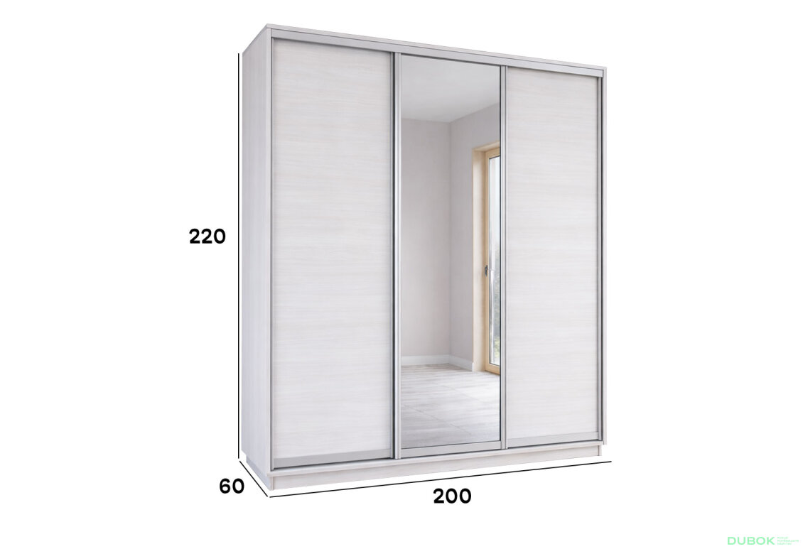 Obrázek 5 - Skříň s posuvnými dveřmi 2000x2200x600 2LTD 1 Zrcadlo Nymphea Alba, profil stříbrný
