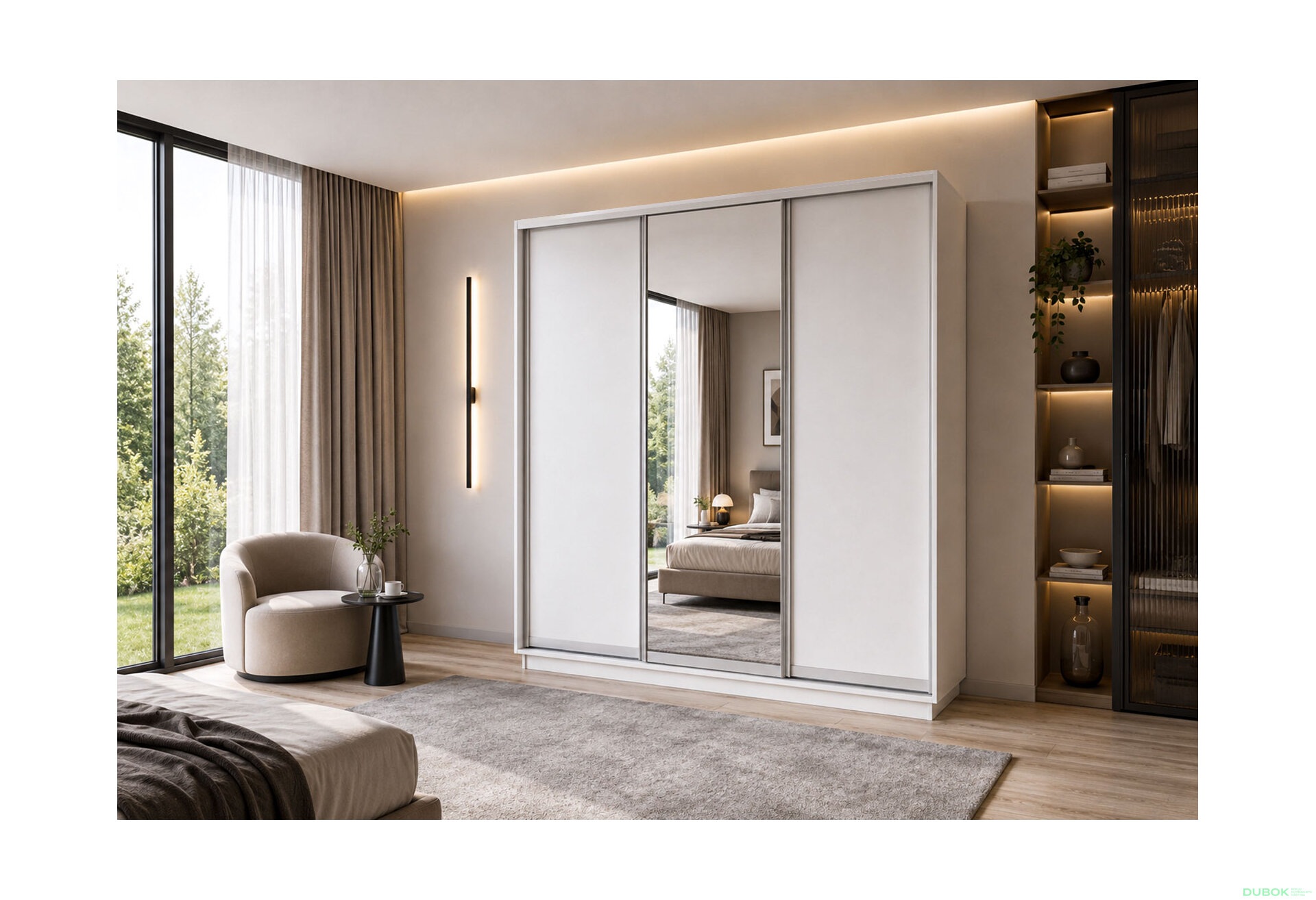 Obrázek 2 - Skříň s posuvnými dveřmi 2000x2200x600 2LTD 1 Zrcadlo Nymphea Alba, profil stříbrný
