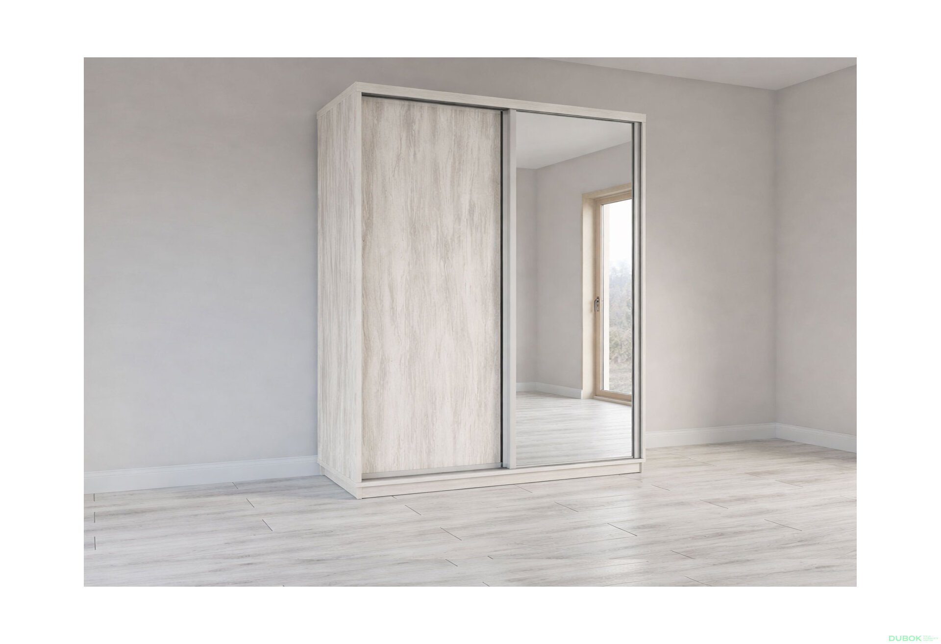 Obrázek 3 - Skříň s posuvnými dveřmi 1800x2200x600 1LTD 1 Zrcadlo Artwood světlý, profil stříbrný