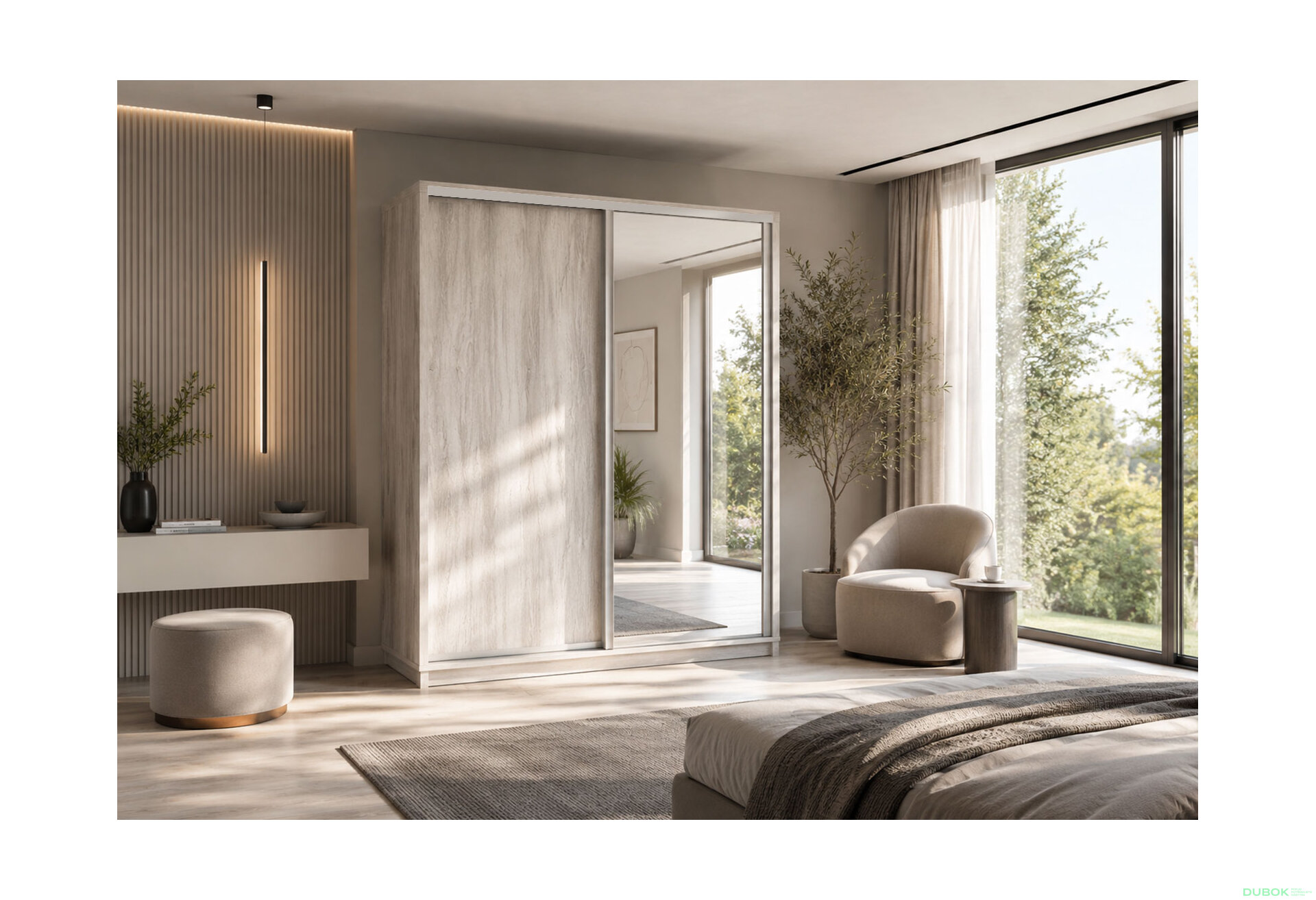 Obrázek 2 - Skříň s posuvnými dveřmi 1800x2200x600 1LTD 1 Zrcadlo Artwood světlý, profil stříbrný