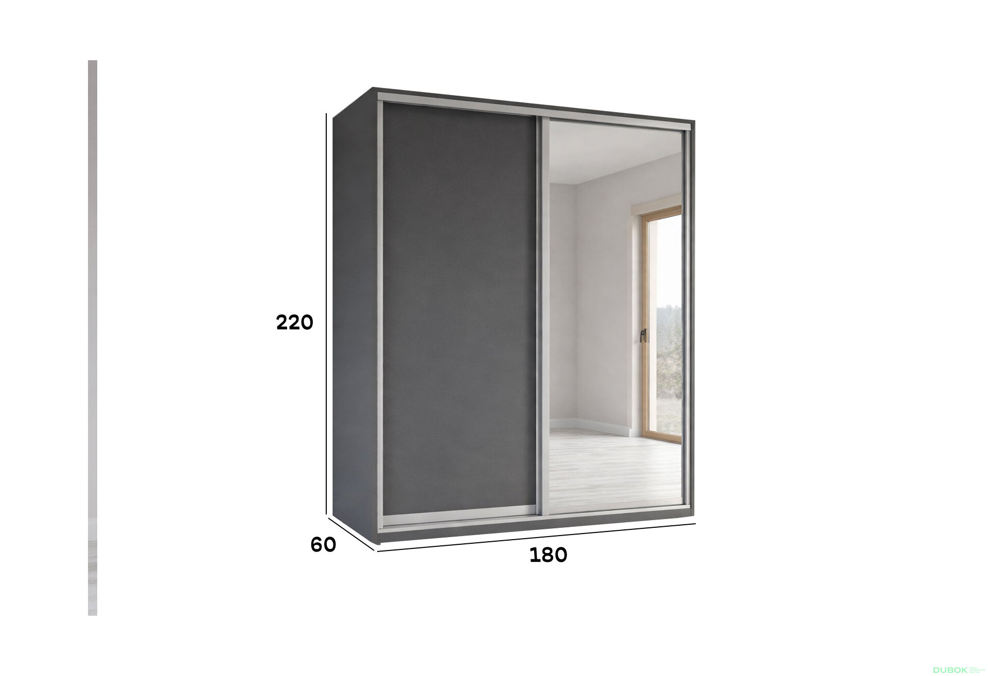 Obrázek 4 - Skříň s posuvnými dveřmi 1800x2200x600 1LTD 1 Zrcadlo grafit šedý, profil stříbrný