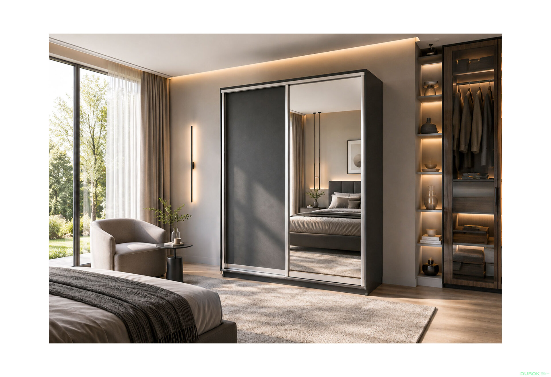 Obrázek 2 - Skříň s posuvnými dveřmi 1800x2200x600 1LTD 1 Zrcadlo grafit šedý, profil stříbrný