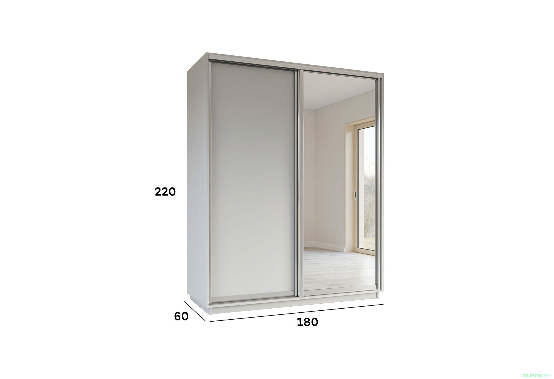 Obrázek 5 - Skříň s posuvnými dveřmi 1800x2200x600 1LTD 1 Zrcadlo Nymphea Alba, profil stříbrný