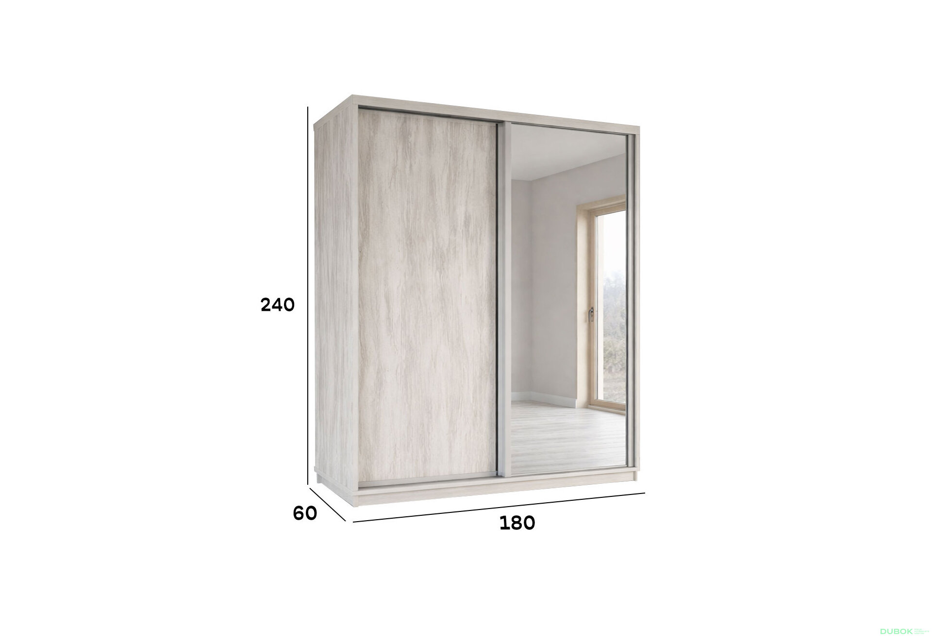 Obrázek 4 - Skříň s posuvnými dveřmi 1800x2400x600 1LTD 1 Zrcadlo Artwood světlý, profil stříbrný