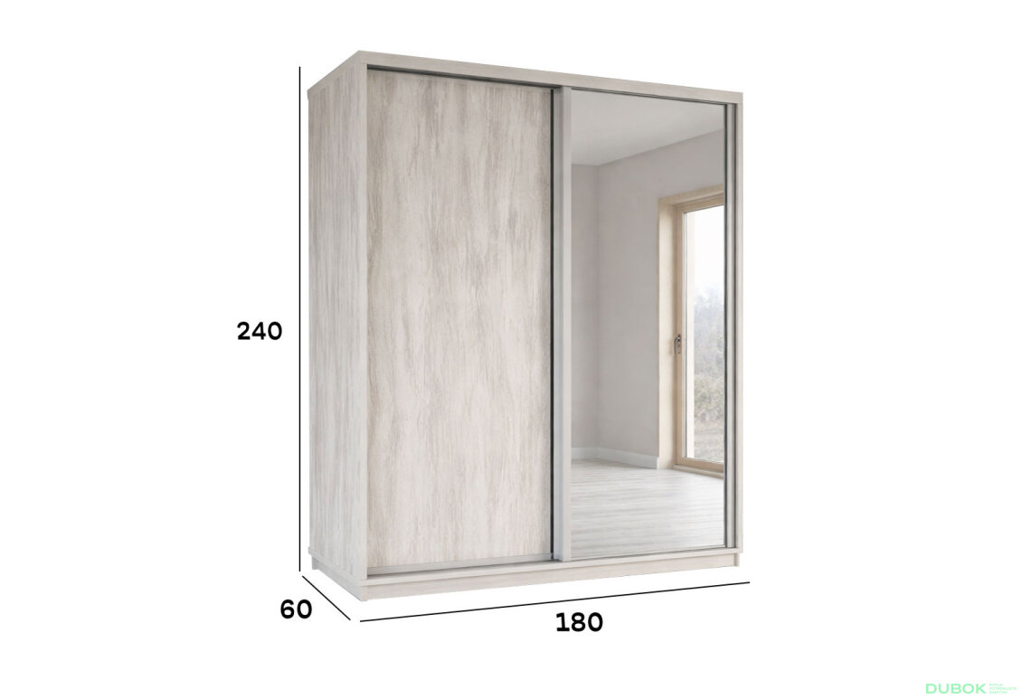 Obrázek 4 - Skříň s posuvnými dveřmi 1800x2400x600 1LTD 1 Zrcadlo Artwood světlý, profil stříbrný