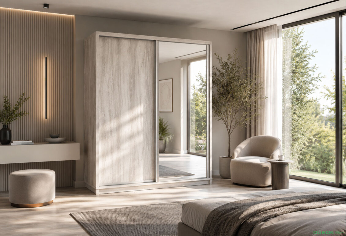 Obrázek 2 - Skříň s posuvnými dveřmi 1800x2400x600 1LTD 1 Zrcadlo Artwood světlý, profil stříbrný