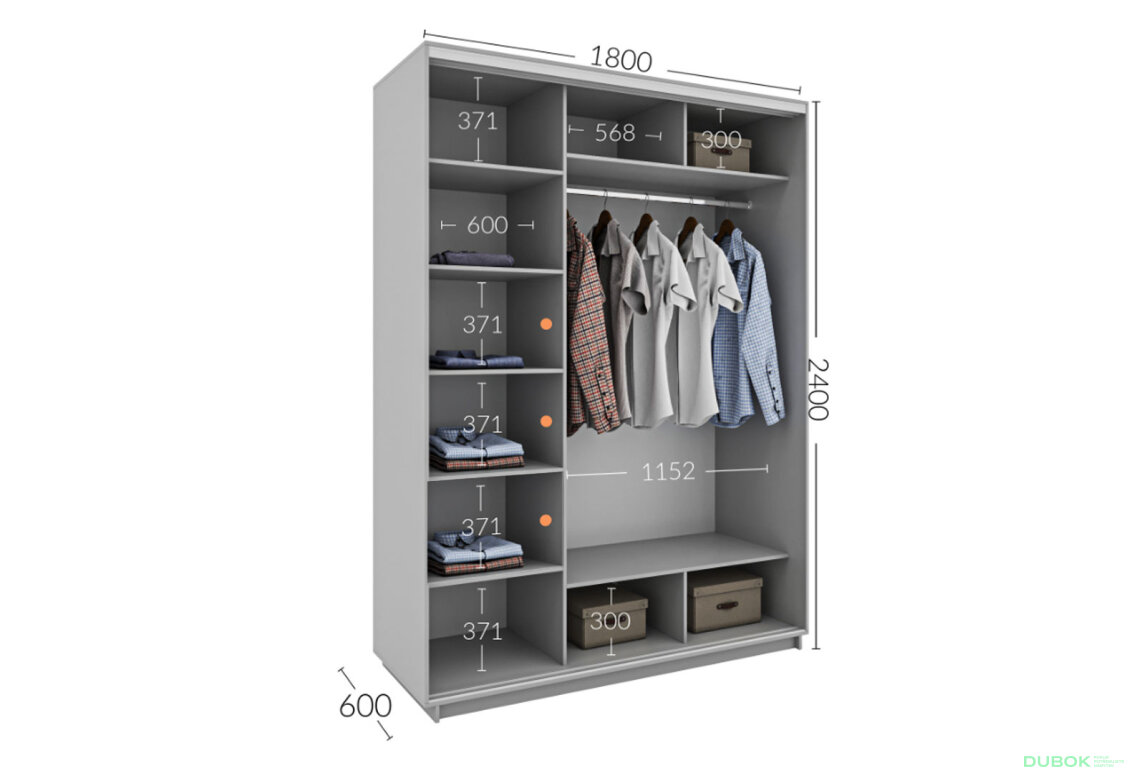 Obrázek 5 - Skříň s posuvnými dveřmi 1800x2400x600 1LTD 1 Zrcadlo Artwood světlý, profil stříbrný