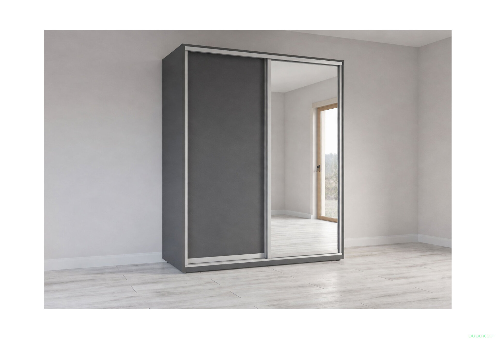 Obrázek 3 - Skříň s posuvnými dveřmi 1800x2400x600 1LTD 1 Zrcadlo grafit šedý, profil stříbrný