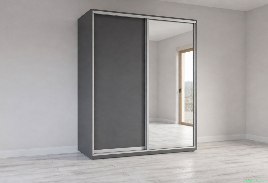Obrázek 3 - Skříň s posuvnými dveřmi 1800x2400x600 1LTD 1 Zrcadlo grafit šedý, profil stříbrný