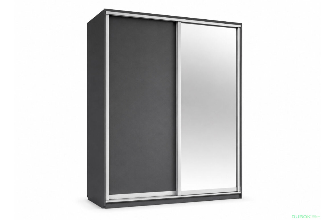 Skříň s posuvnými dveřmi 1800x2400x600 1LTD 1 Zrcadlo grafit šedý, profil stříbrný